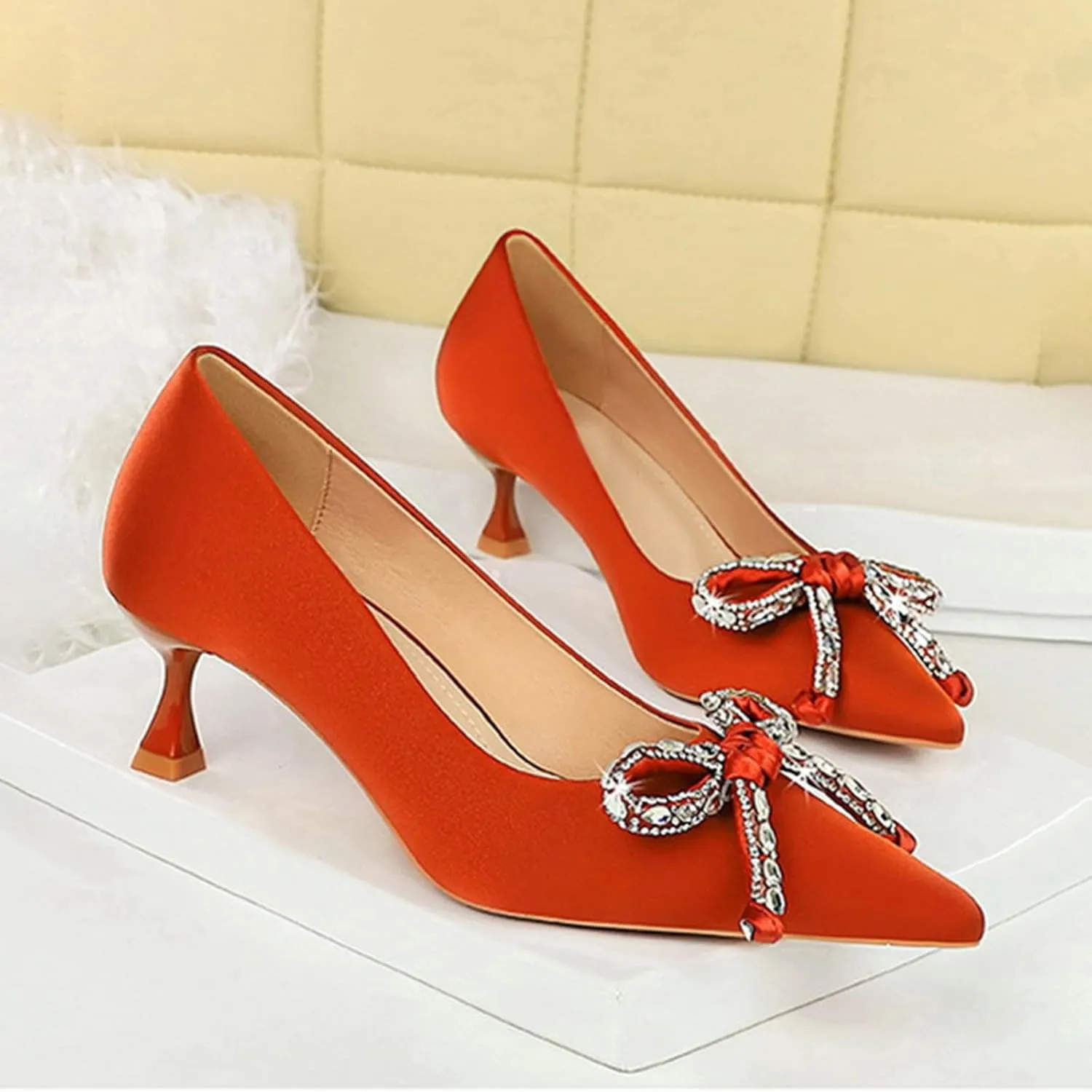 Women Sandal Bow Wedding Party Dress Shoes Stiletto Heel Pointed Toe Slip On Sandal Summer Comfortable Casual Shoes