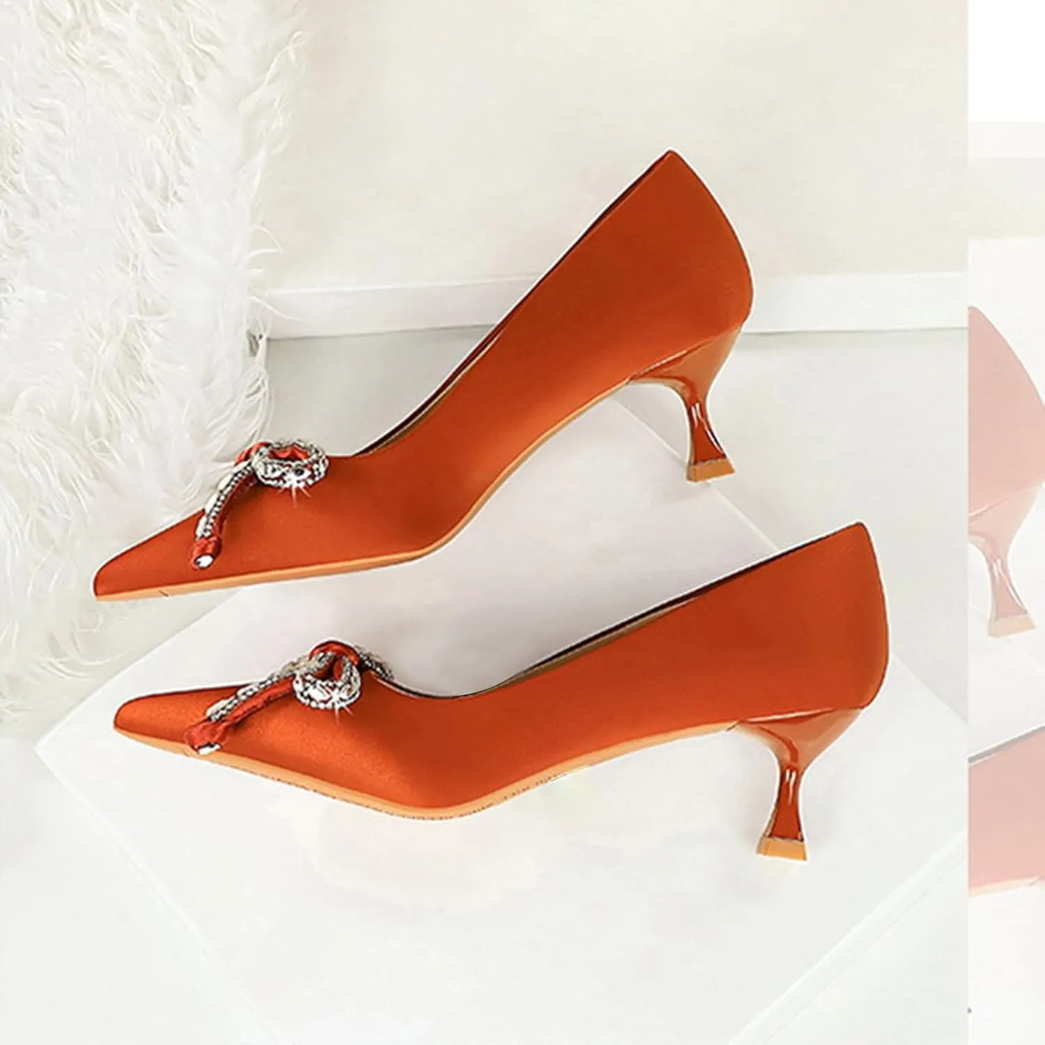Women Sandal Bow Wedding Party Dress Shoes Stiletto Heel Pointed Toe Slip On Sandal Summer Comfortable Casual Shoes