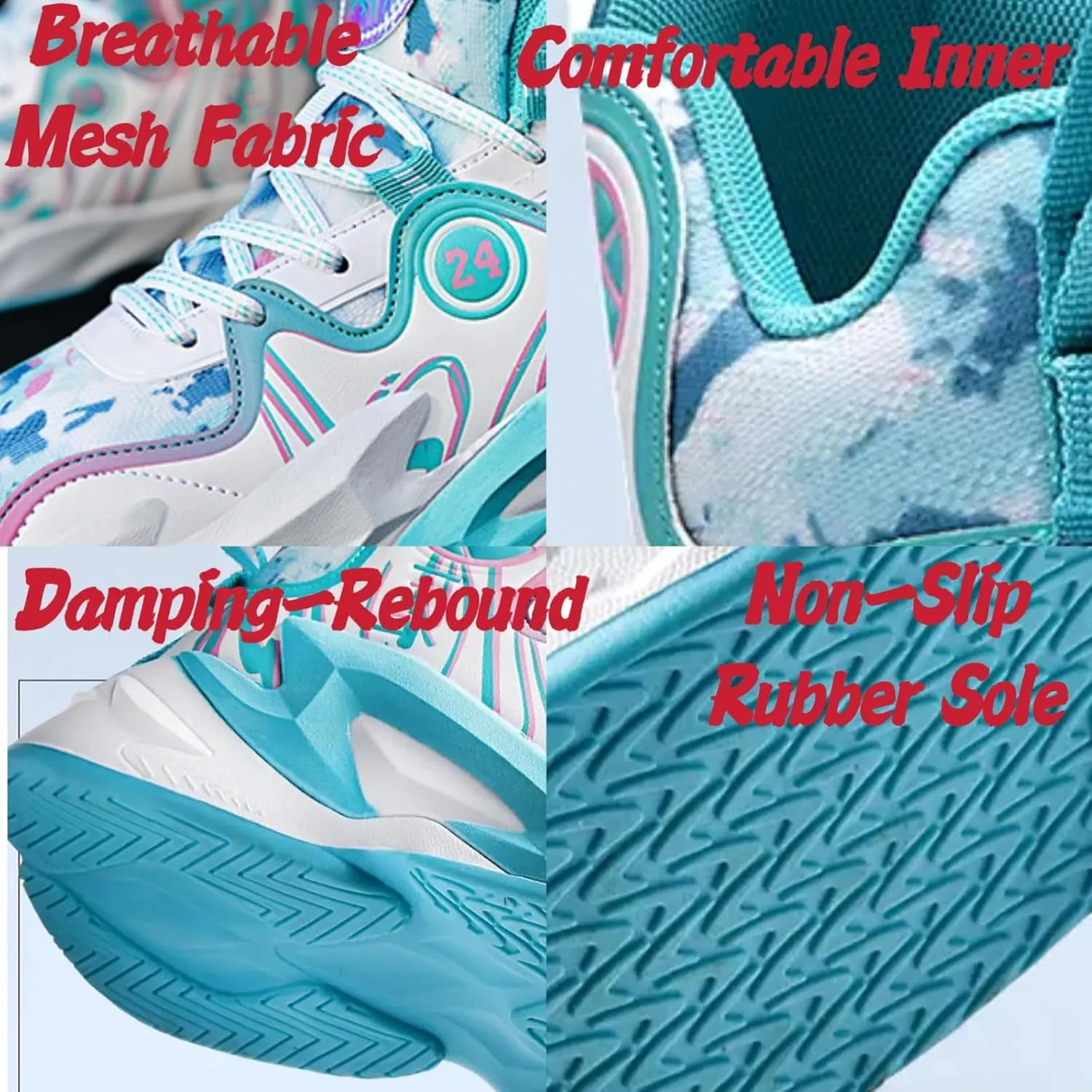 Womens Breathable Lace Up Basketball Shoes Fahsion High Top Non-Slip Running Sneakers Lightweight Outdoor Tennis Gym Shoes