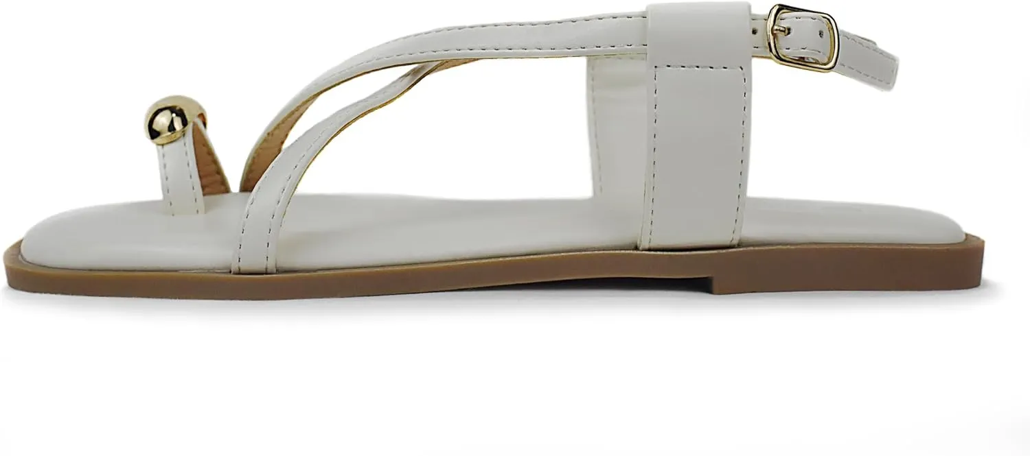 Women's Cross Strappy Flat Sandals Ring Buckle Ankle Boho Wedding Dressy Sandals