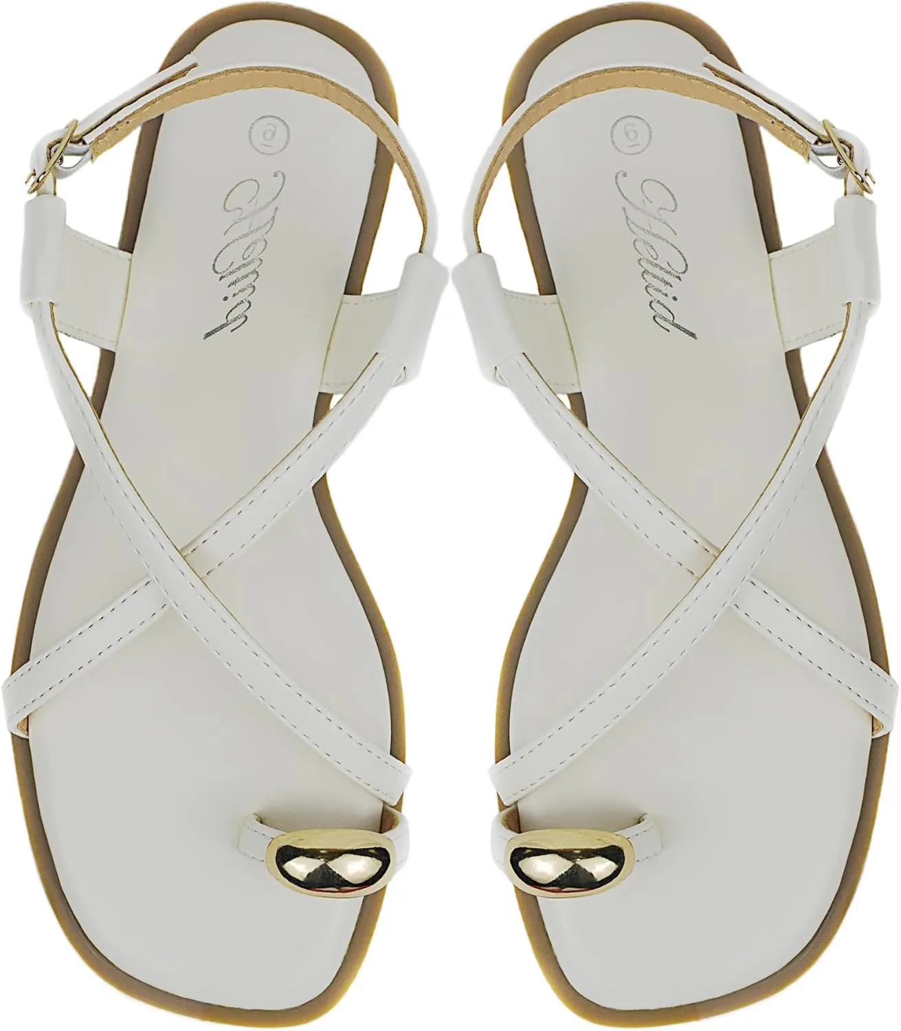 Women's Cross Strappy Flat Sandals Ring Buckle Ankle Boho Wedding Dressy Sandals