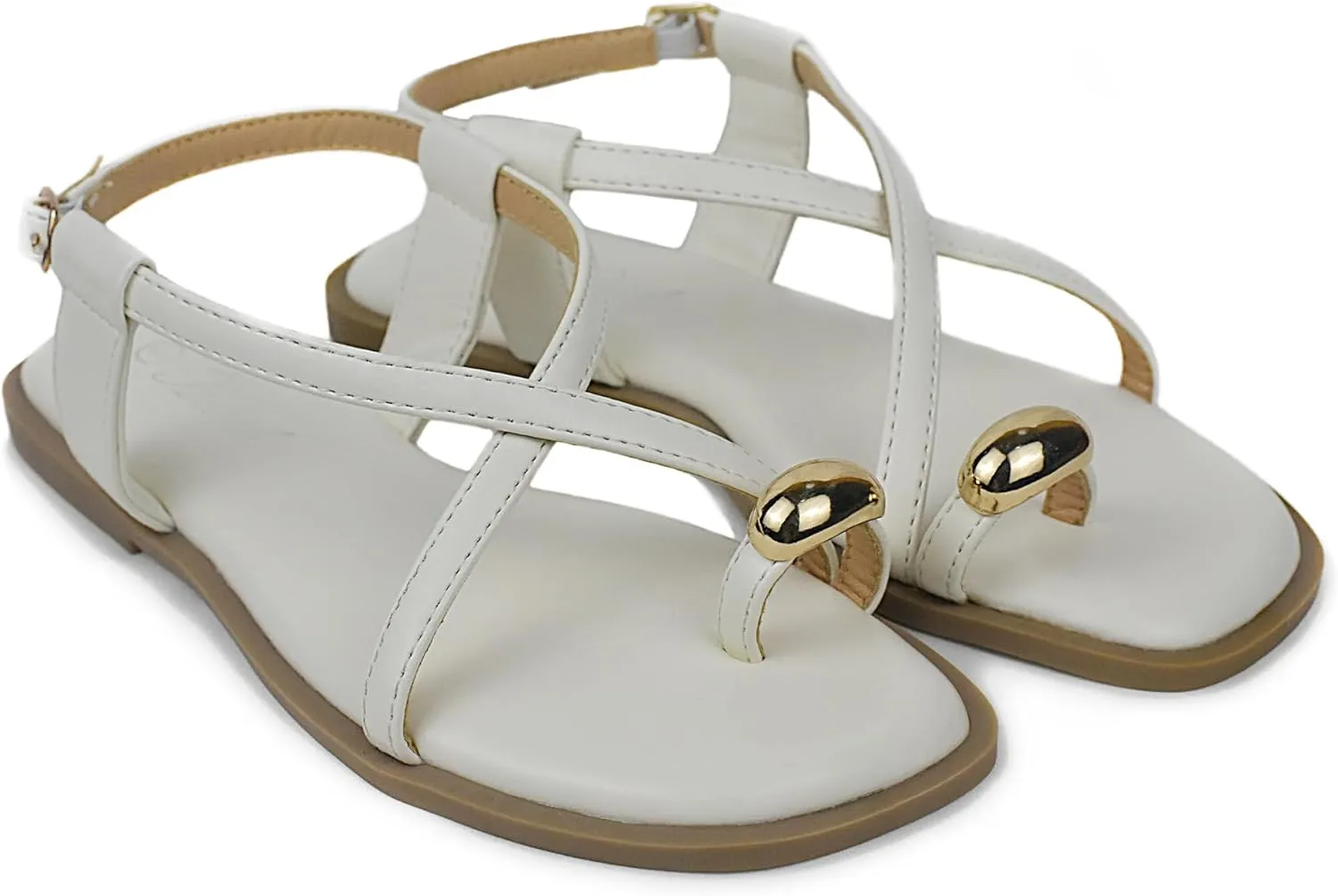 Women's Cross Strappy Flat Sandals Ring Buckle Ankle Boho Wedding Dressy Sandals