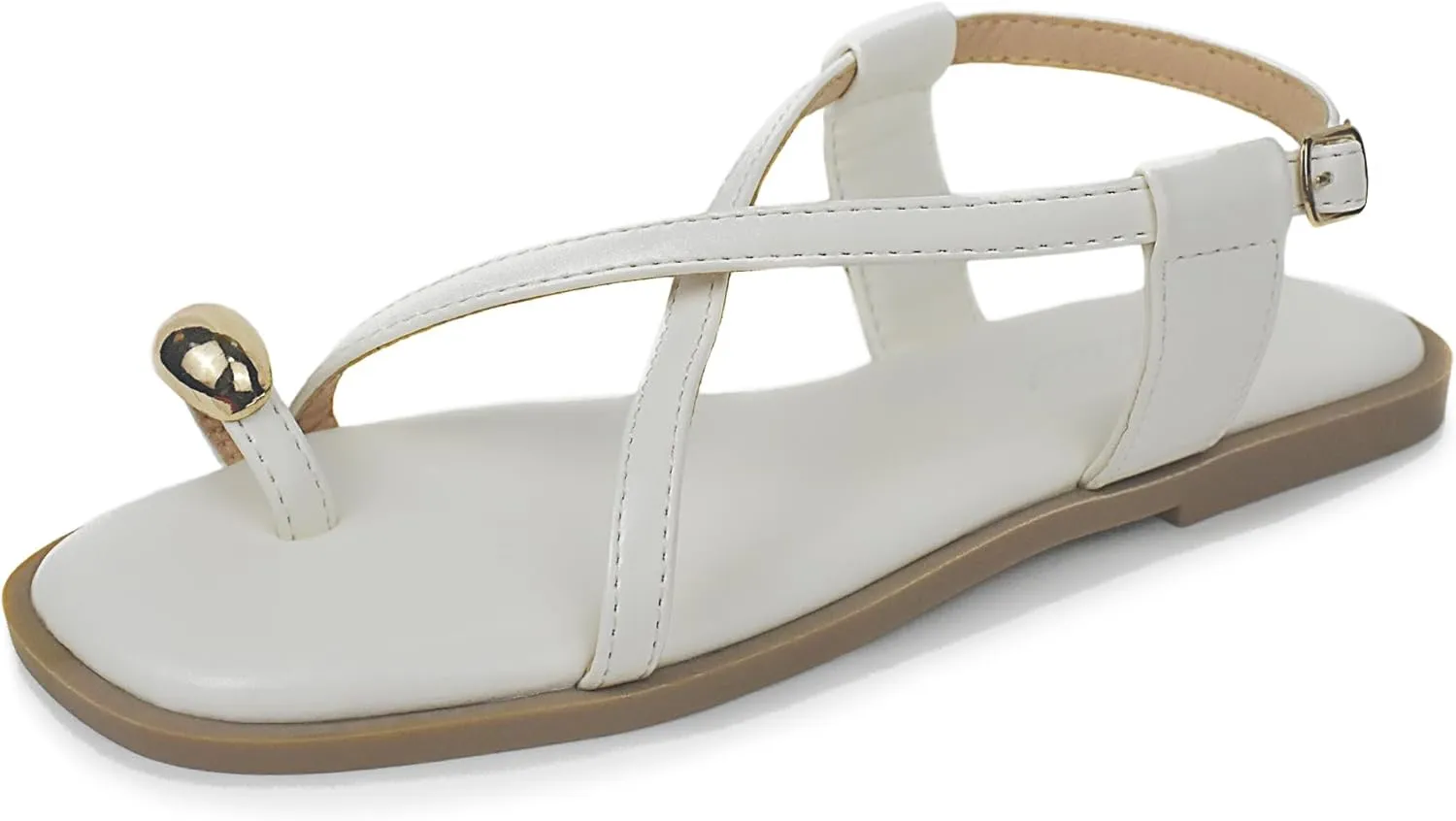Women's Cross Strappy Flat Sandals Ring Buckle Ankle Boho Wedding Dressy Sandals