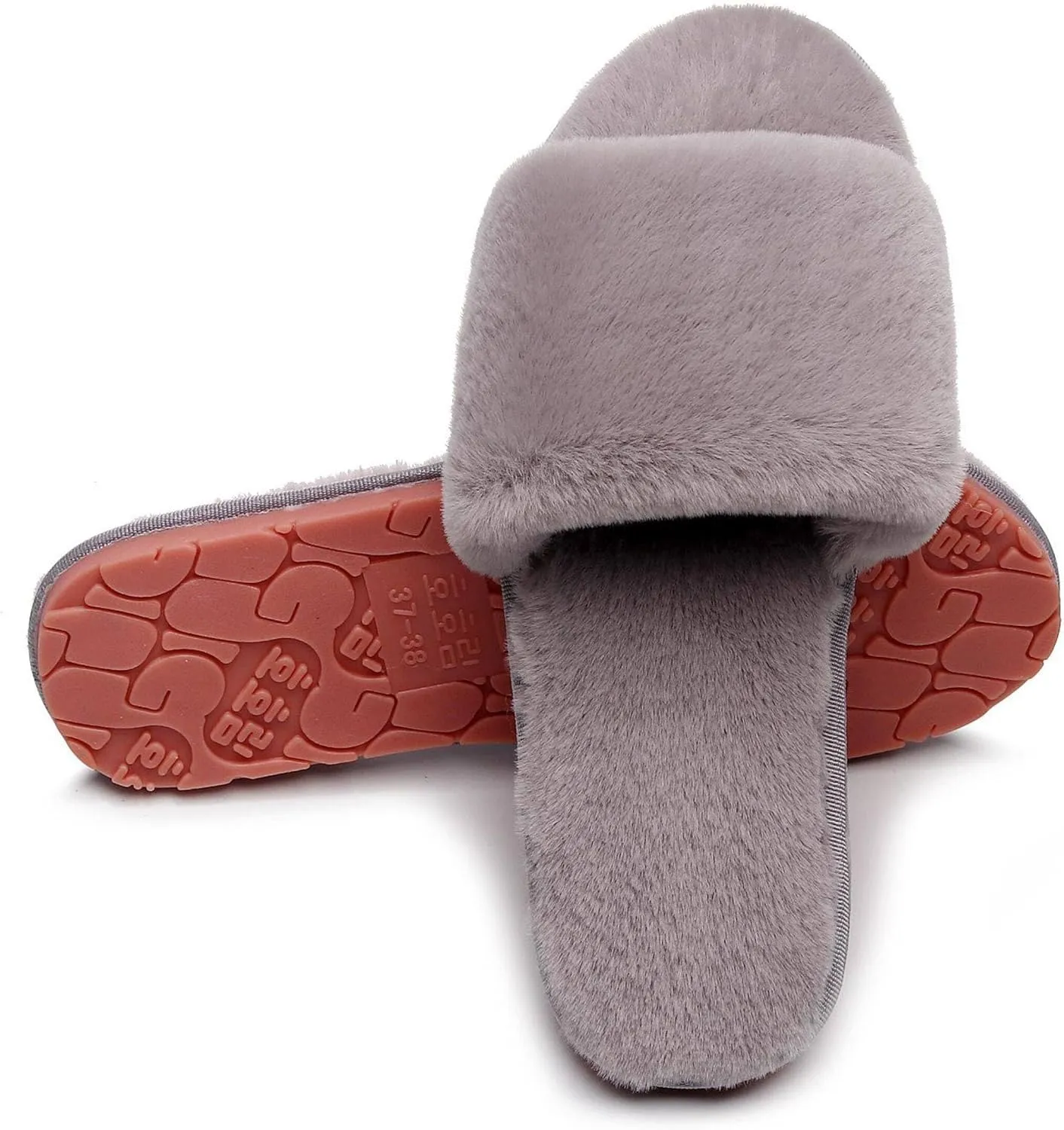 Women's Fuzzy Fluffy Furry Fur Slippers Flip Flop Open Toe Cozy House Memory Foam Sandals Slides Soft Flat Comfy Anti-Slip Spa Indoor Outdoor Slip on