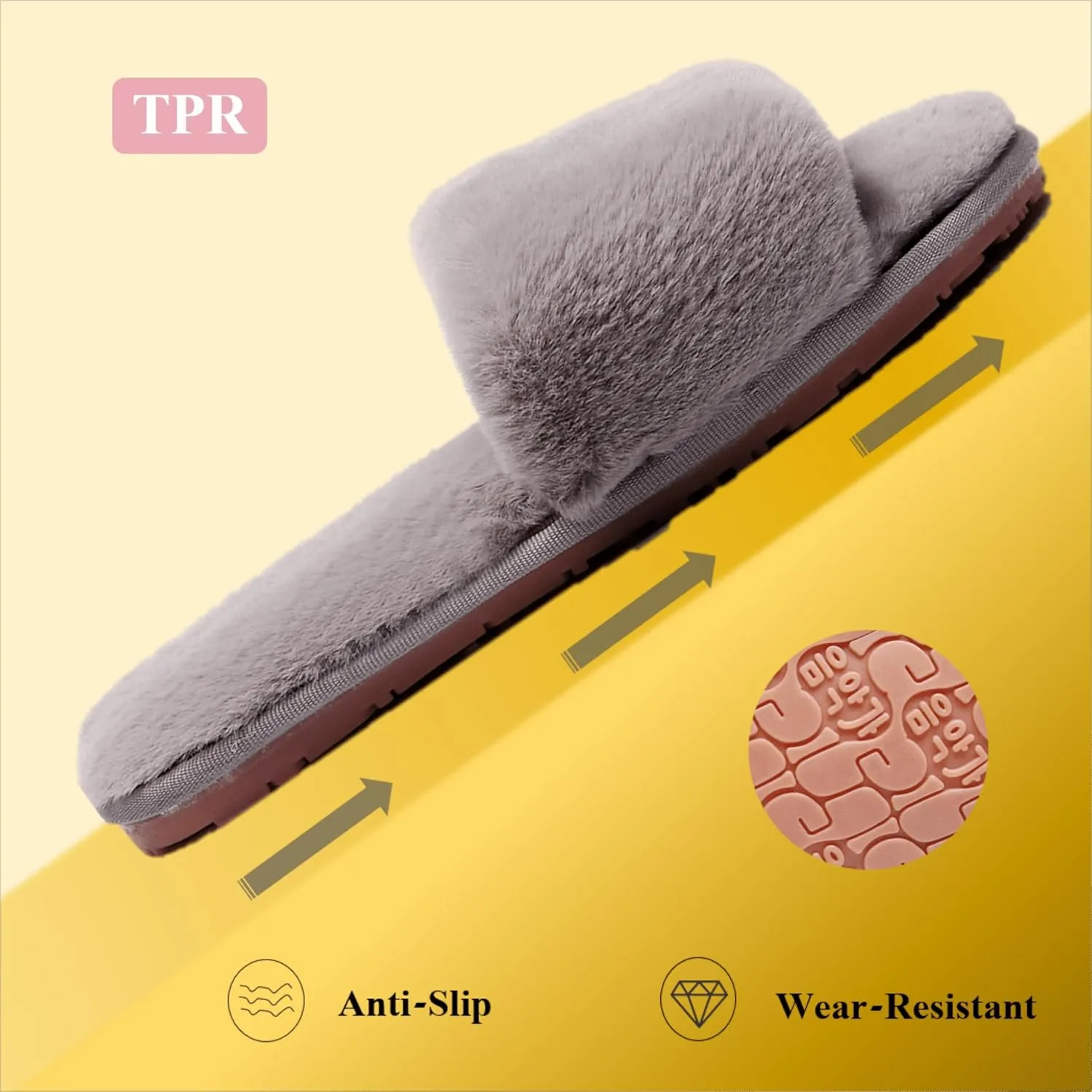 Women's Fuzzy Fluffy Furry Fur Slippers Flip Flop Open Toe Cozy House Memory Foam Sandals Slides Soft Flat Comfy Anti-Slip Spa Indoor Outdoor Slip on