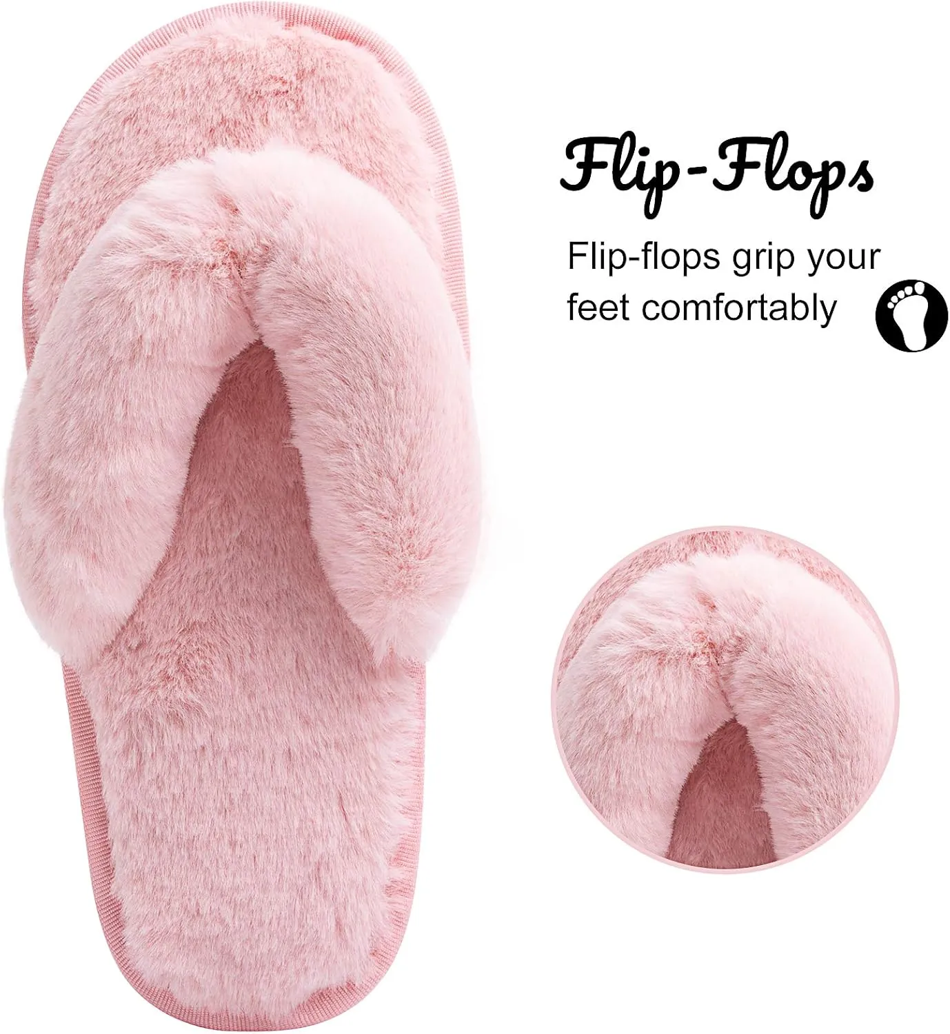 Women's Fuzzy Memory Foam Flip Flop Slippers Soft Comfy Open Toe Slip On Spa Thong Flat Sandals Ladies House Home Furry Sandal Slides Indoor Outdoor