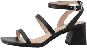 Women's Genuine Leather Ankle Strap Sandals Thick Heel Non-Slip Sole Buckle Narrow Band High Heel Sandals