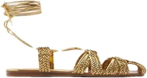 Womens Lace-Up Ankle Strap Flat Heel Open Side Vamp Bohemian Sandals Woven Vacation Casual Summer Sandals