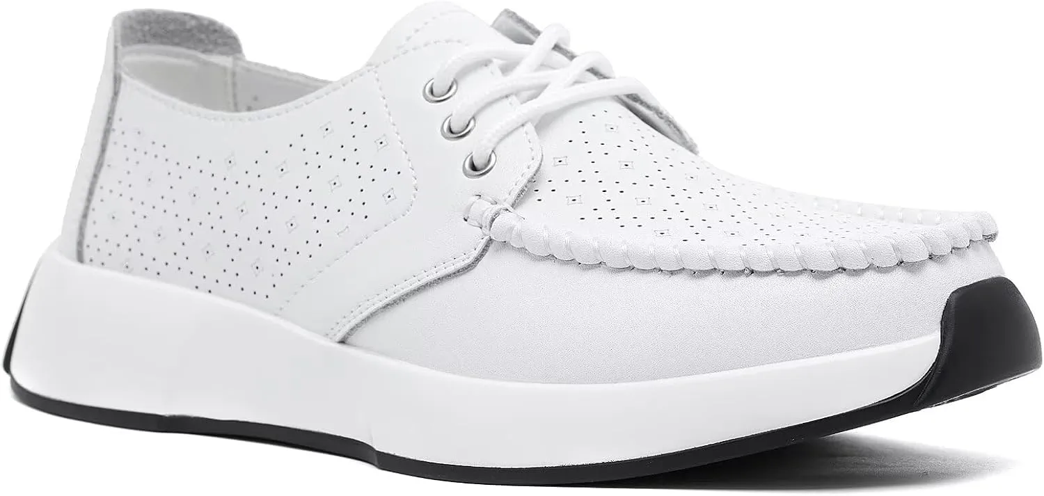 Women's Orthopedic Leather Dress Walking Shoes: Casual Sneakers with Arch Support for Plantar Fasciitis, Comfortable Supportive Shoes with Orthotic Insoles for Foot and Heel Pain