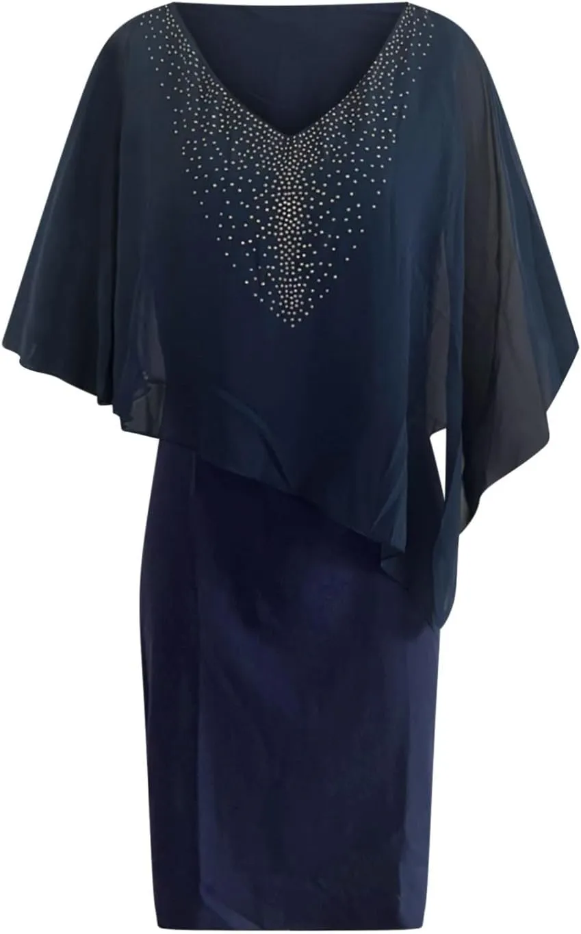 Womens Plus Size Chiffon Dress Glitter Shawl Sleeveless V-Neck Dresses Bodycon Elegant Formal Party Dress