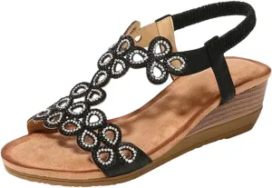 Womens Slip-On Other Wedge Heel Open Side Vamp Gladiator Sandals PU Upper Crystal Bohemian Summer Sandals