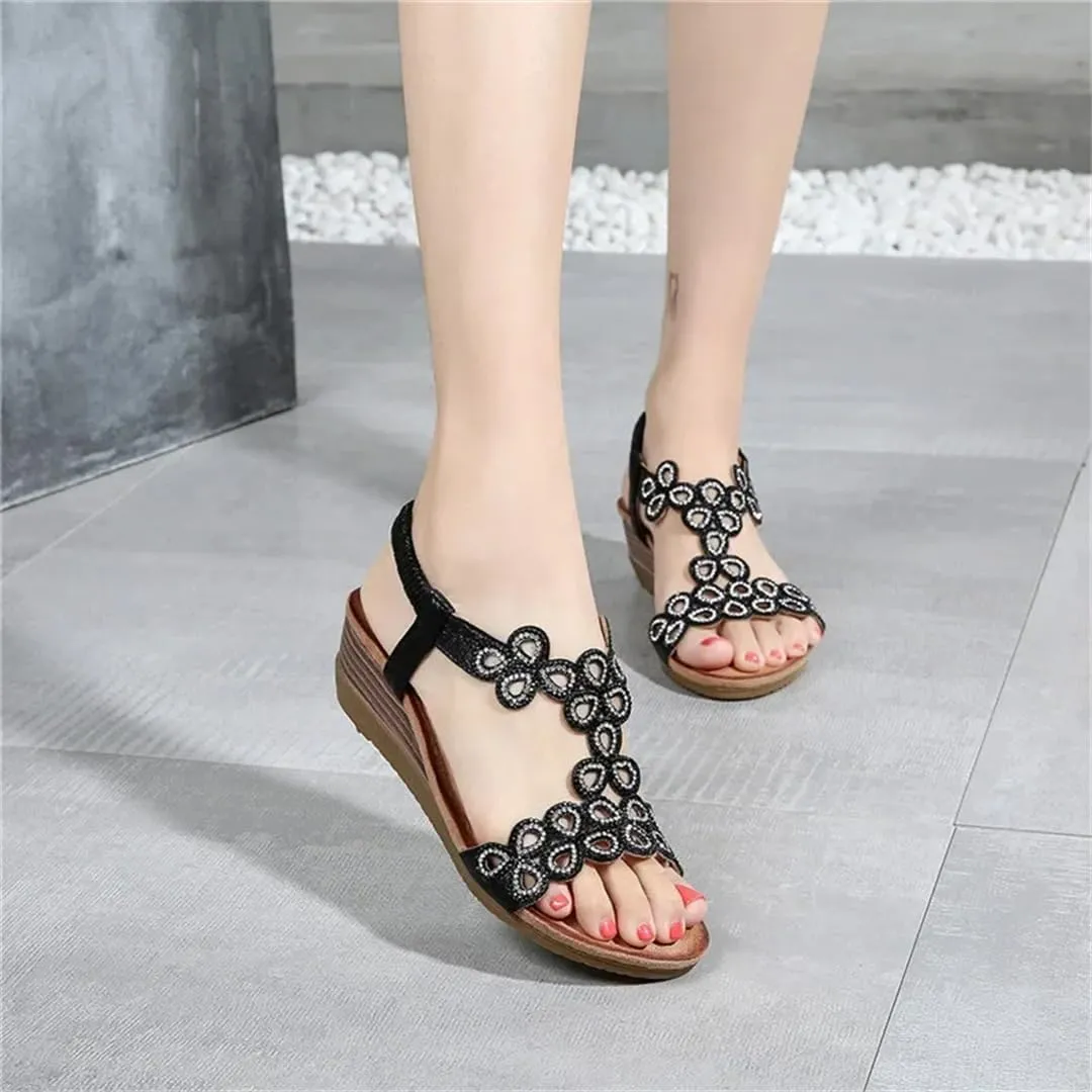 Womens Slip-On Other Wedge Heel Open Side Vamp Gladiator Sandals PU Upper Crystal Bohemian Summer Sandals