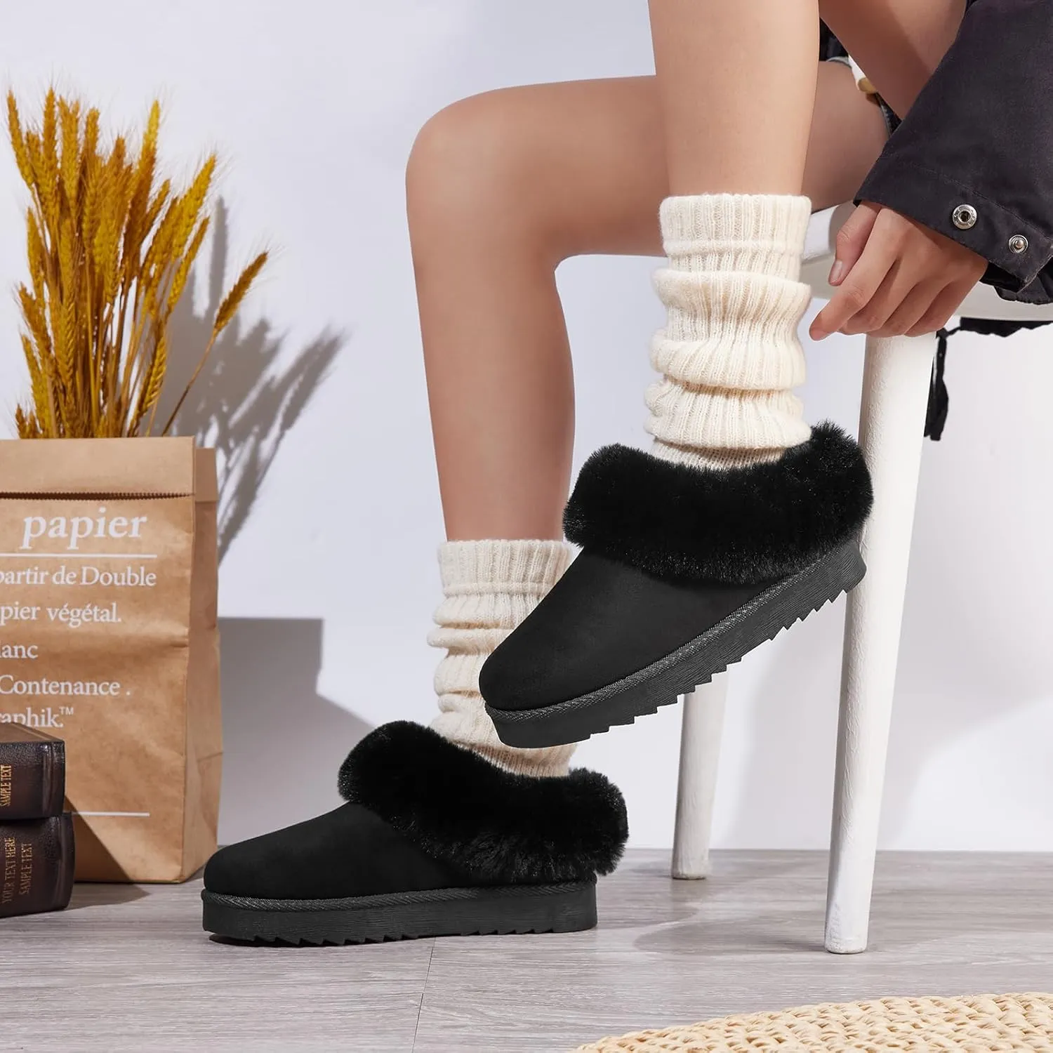 Women's Slippers Platform Mini Boots Anti-Slip Boot For Outdoor Short Ankle Boot Fur Fleece Lined Sneakers House slippers