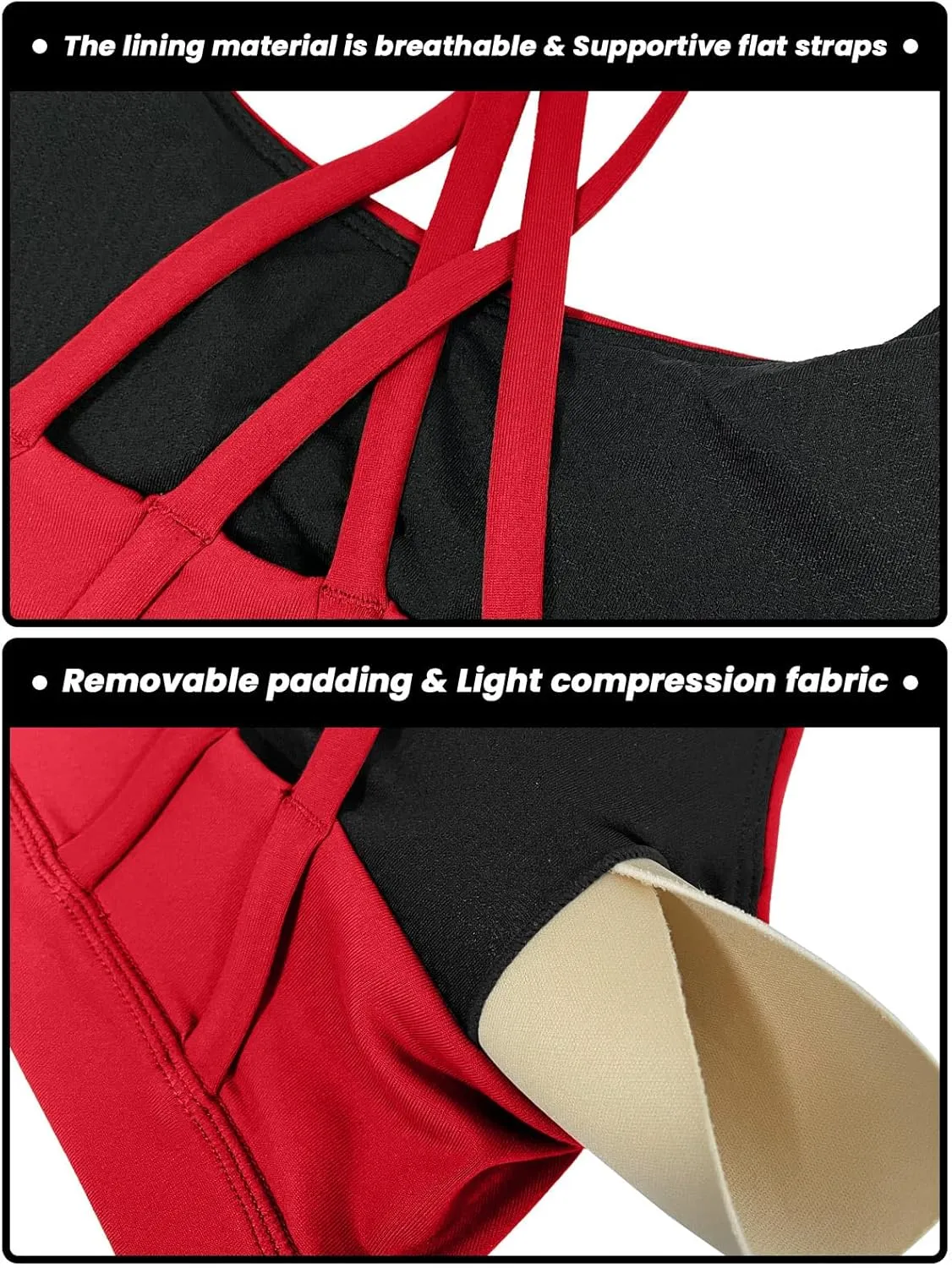 Women's Strappy Sports Bras Light Compression Crop Criss Cross Back Padded Workout Yoga Bra Supportive U Neckline