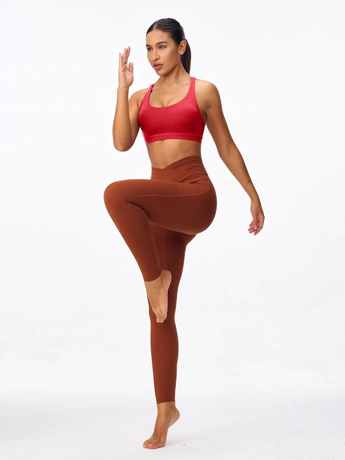 Women's Strappy Sports Bras Light Compression Crop Criss Cross Back Padded Workout Yoga Bra Supportive U Neckline