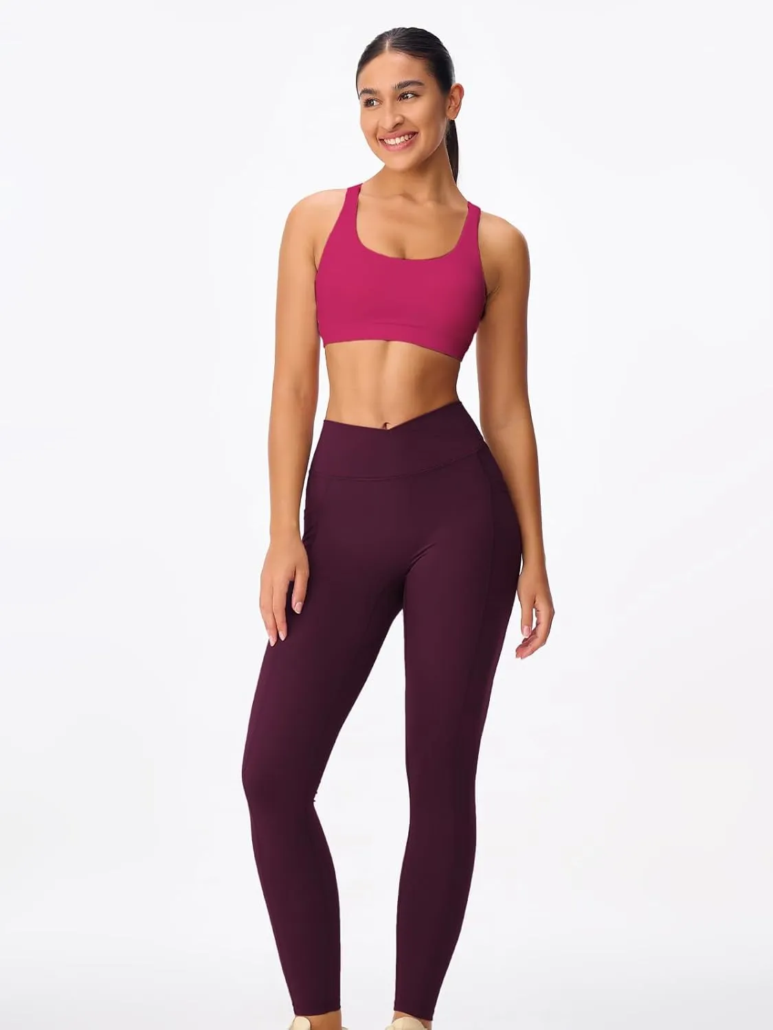 Women's Strappy Sports Bras Light Compression Crop Criss Cross Back Padded Workout Yoga Bra Supportive U Neckline