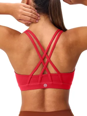 Women's Strappy Sports Bras Light Compression Crop Criss Cross Back Padded Workout Yoga Bra Supportive U Neckline
