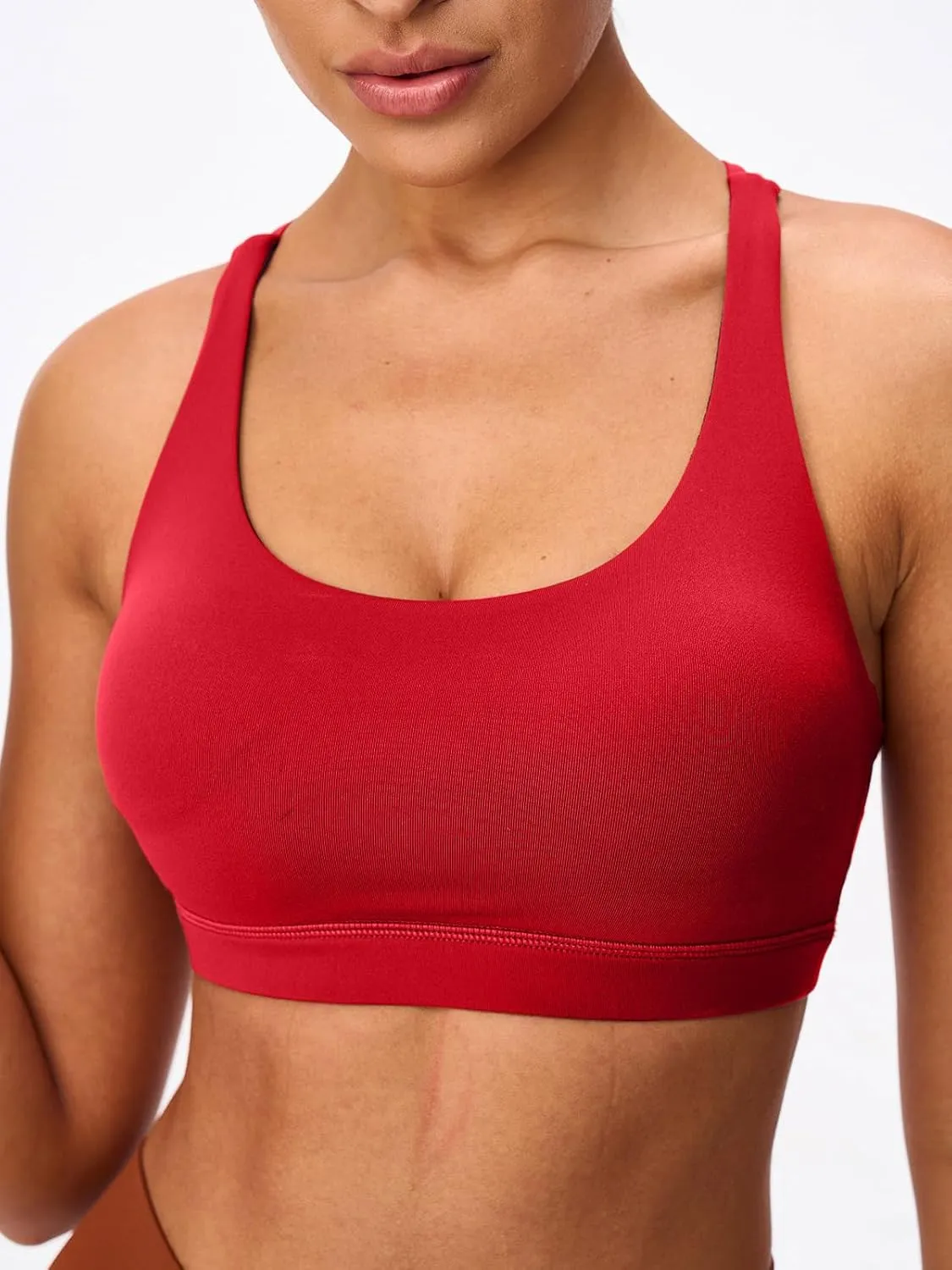 Women's Strappy Sports Bras Light Compression Crop Criss Cross Back Padded Workout Yoga Bra Supportive U Neckline