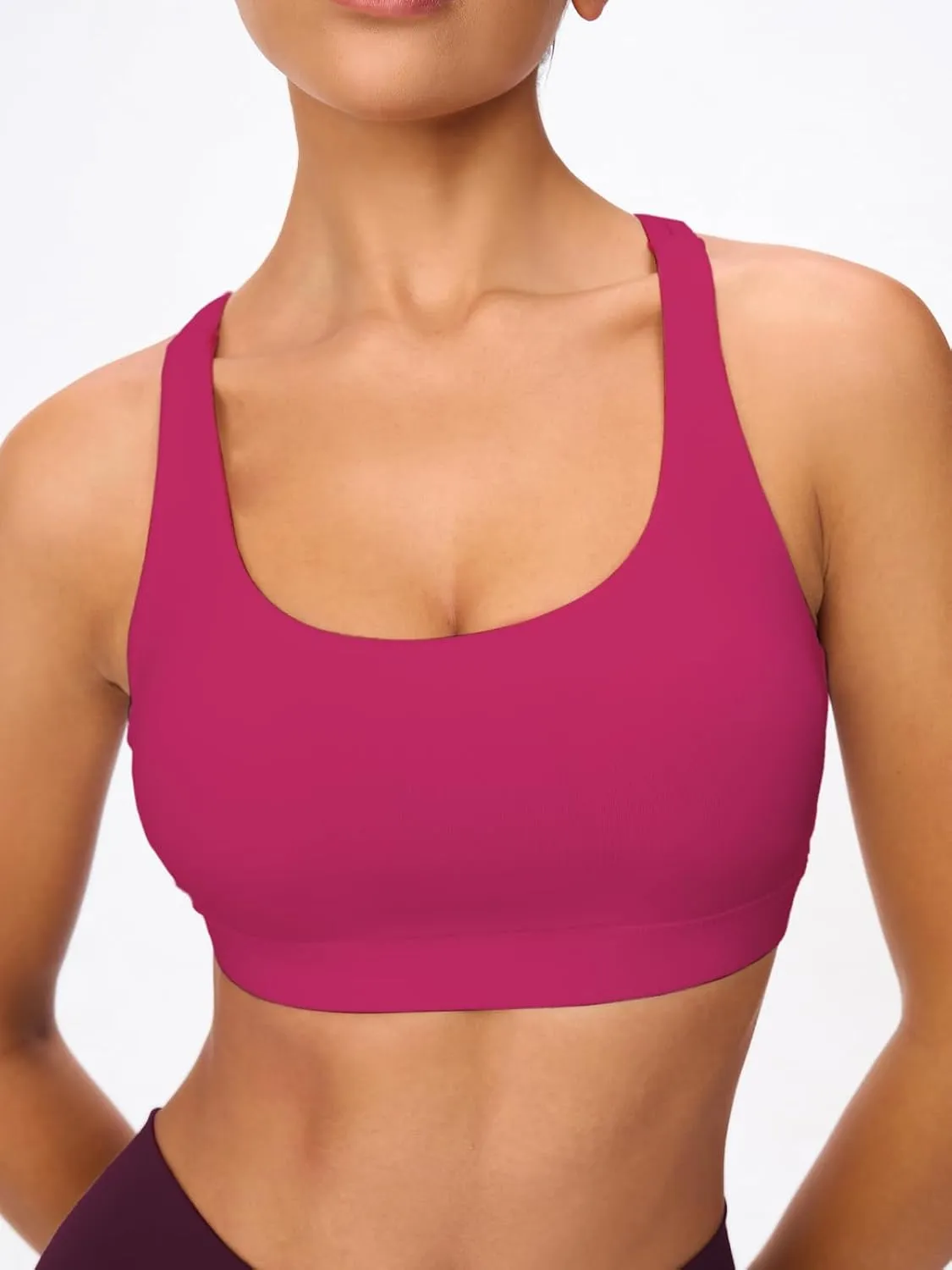 Women's Strappy Sports Bras Light Compression Crop Criss Cross Back Padded Workout Yoga Bra Supportive U Neckline