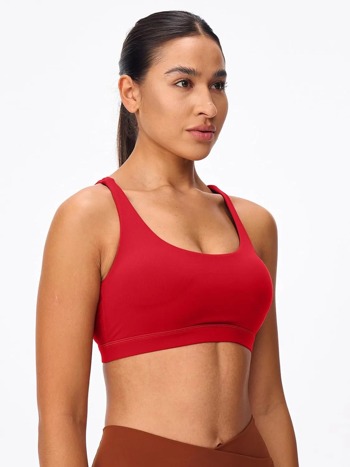 Women's Strappy Sports Bras Light Compression Crop Criss Cross Back Padded Workout Yoga Bra Supportive U Neckline