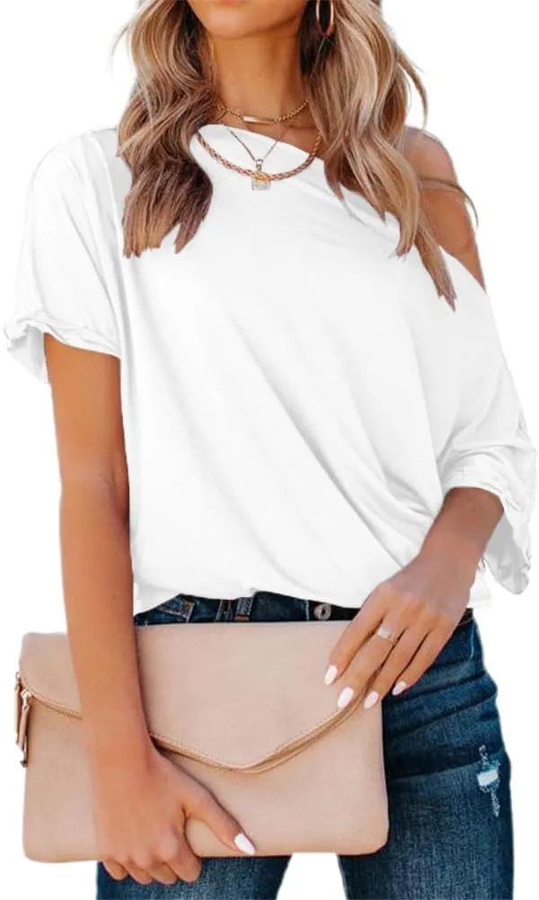 Womens Summer Off The Shoulder Shirts Casual Sexy Short Sleeve Tops Trendy Casual Loose Oversized Blouses Tshirt Tunic