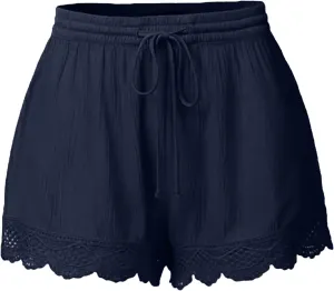 Womens Summer Shorts 2024 Plus Size Casual Lace Trim Elastic Waist Drawstring Lounge Shorts Beach Ruffle Flowy Shorts
