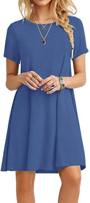 Women's Swing Loose T-Shirt Fit Comfy Casual Flowy Cute Swing Tunic Dress