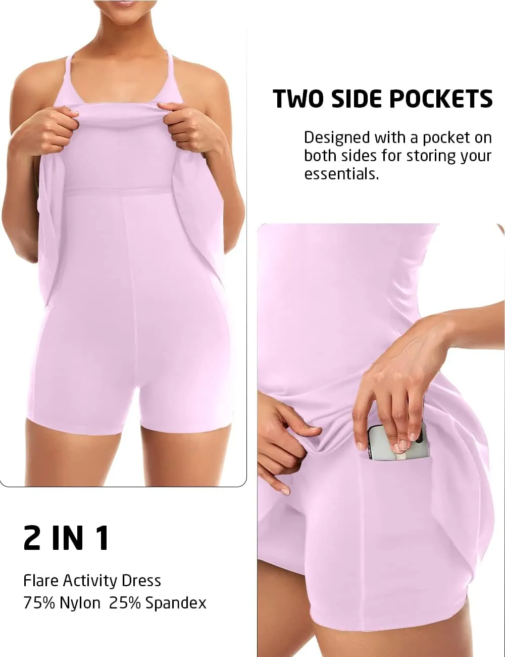Women's Tennis Dress With Built-in Bra & Shorts Pockets - Workout Exercise Dress for Golf and Athletic Activities