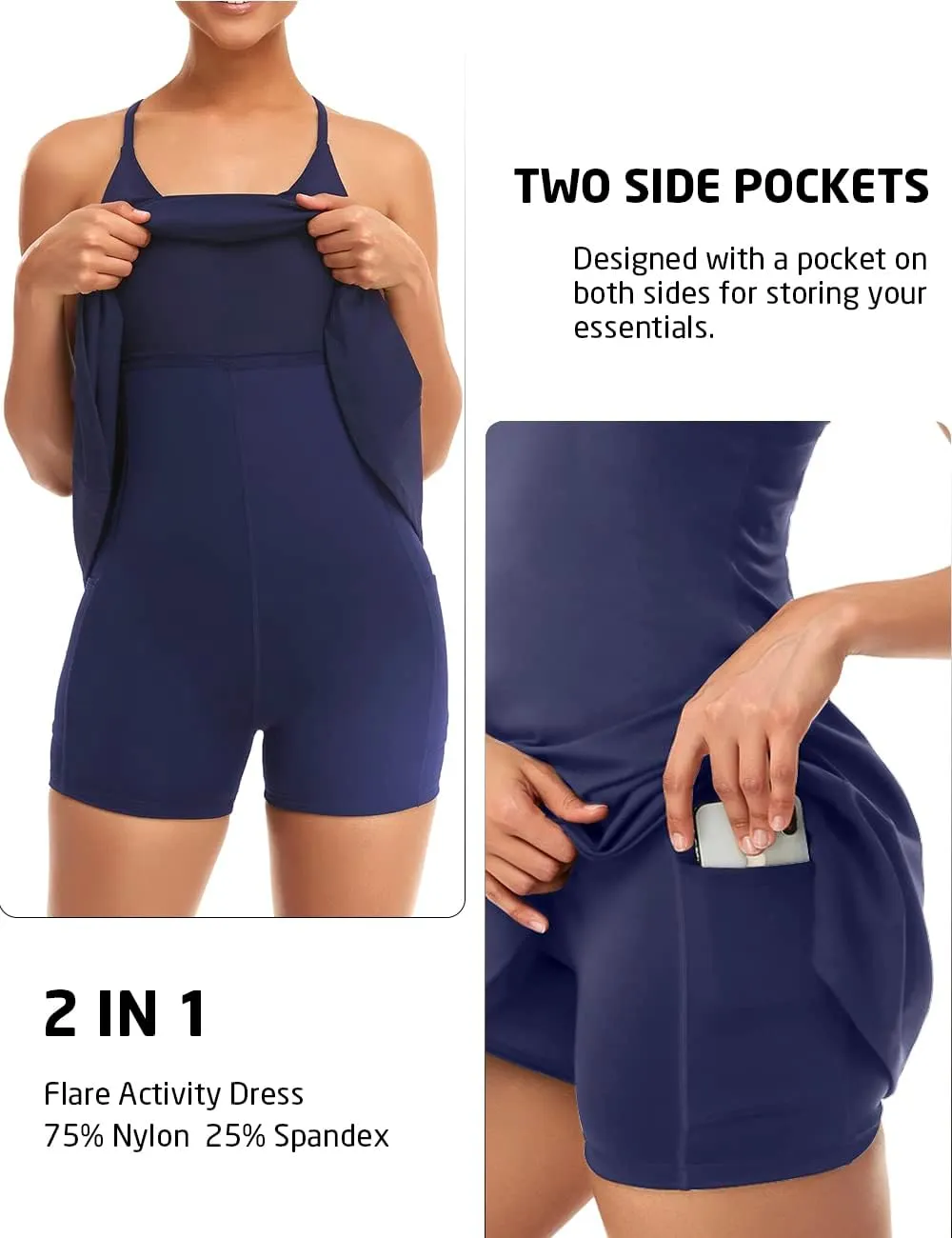 Women's Tennis Dress With Built-in Bra & Shorts Pockets - Workout Exercise Dress for Golf and Athletic Activities