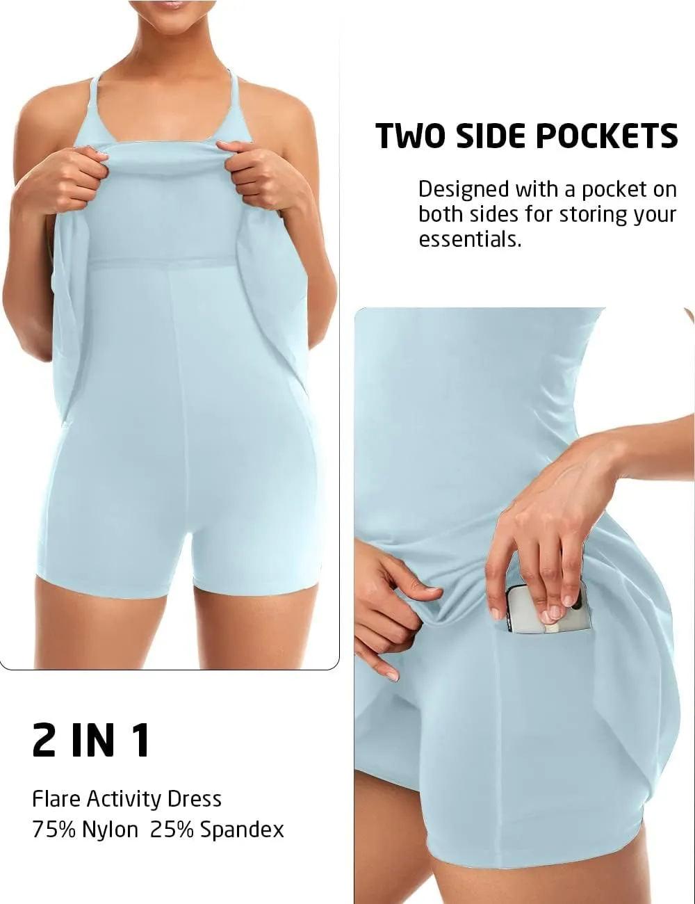 Women's Tennis Dress With Built-in Bra & Shorts Pockets - Workout Exercise Dress for Golf and Athletic Activities