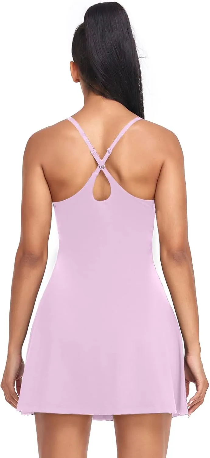 Women's Tennis Dress With Built-in Bra & Shorts Pockets - Workout Exercise Dress for Golf and Athletic Activities