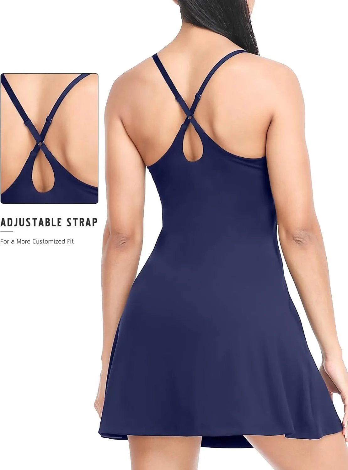 Women's Tennis Dress With Built-in Bra & Shorts Pockets - Workout Exercise Dress for Golf and Athletic Activities