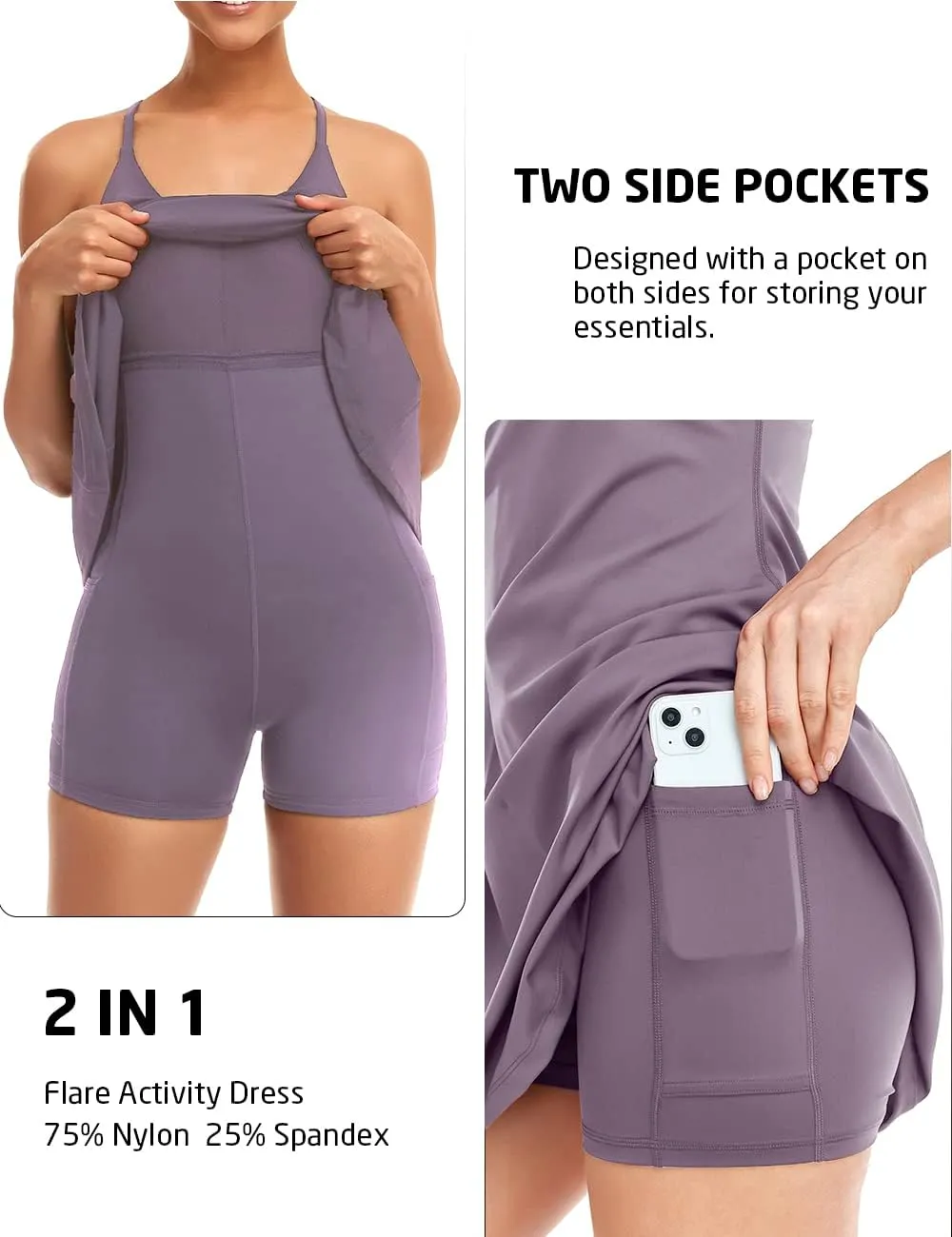 Women's Tennis Dress With Built-in Bra & Shorts Pockets - Workout Exercise Dress for Golf and Athletic Activities
