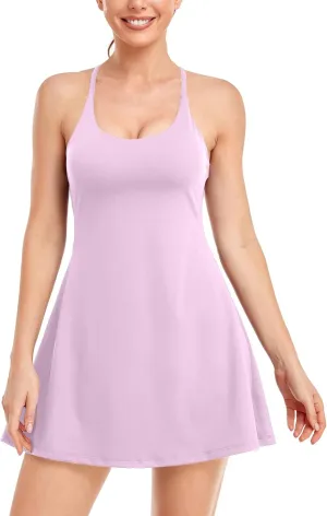 Women's Tennis Dress With Built-in Bra & Shorts Pockets - Workout Exercise Dress for Golf and Athletic Activities