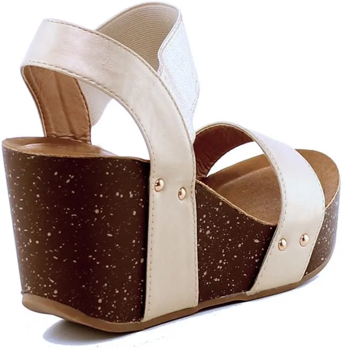 Women's Wedge Platform Sandal Elastic Ankle Strap High Heel Cork Slip On Casual Summer Shoes