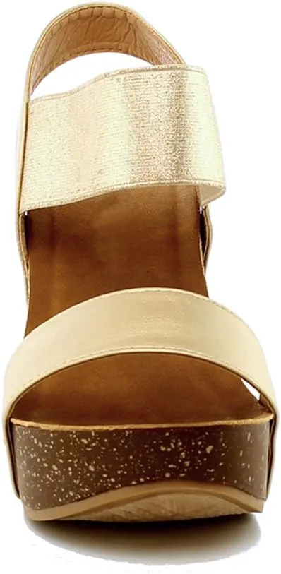 Women's Wedge Platform Sandal Elastic Ankle Strap High Heel Cork Slip On Casual Summer Shoes