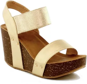 Women's Wedge Platform Sandal Elastic Ankle Strap High Heel Cork Slip On Casual Summer Shoes
