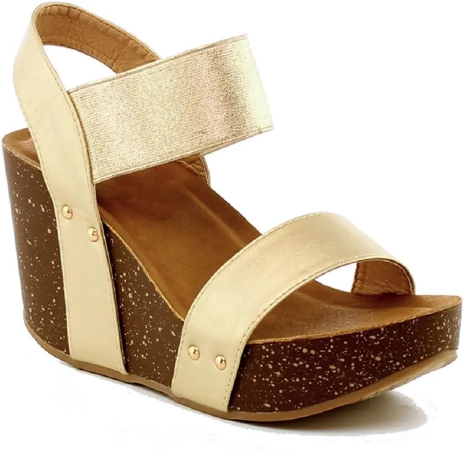 Women's Wedge Platform Sandal Elastic Ankle Strap High Heel Cork Slip On Casual Summer Shoes