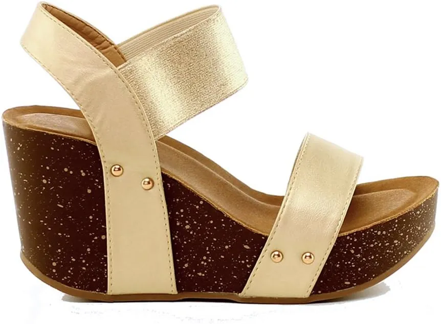 Women's Wedge Platform Sandal Elastic Ankle Strap High Heel Cork Slip On Casual Summer Shoes