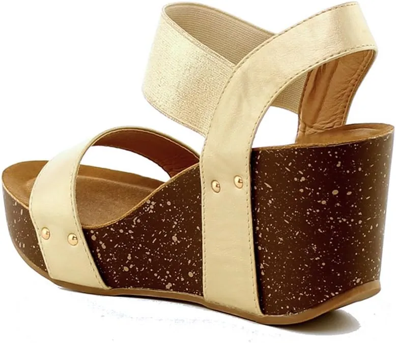 Women's Wedge Platform Sandal Elastic Ankle Strap High Heel Cork Slip On Casual Summer Shoes