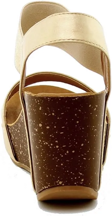 Women's Wedge Platform Sandal Elastic Ankle Strap High Heel Cork Slip On Casual Summer Shoes