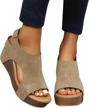 Womenyiaor Wedge Sandals for Women, Espadrilles Wedges for Women Buckle Ankle Strap Open Toe Sandals Platform Sandals for Women Dressy Summer Ladies Sandals Casual Wedge Heels Sandals (C-Khaki, 7.5)