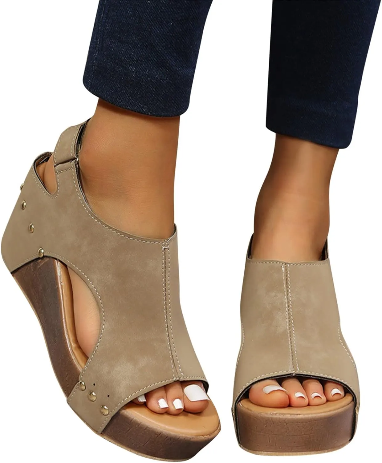 Womenyiaor Wedge Sandals for Women, Espadrilles Wedges for Women Buckle Ankle Strap Open Toe Sandals Platform Sandals for Women Dressy Summer Ladies Sandals Casual Wedge Heels Sandals (C-Khaki, 7.5)