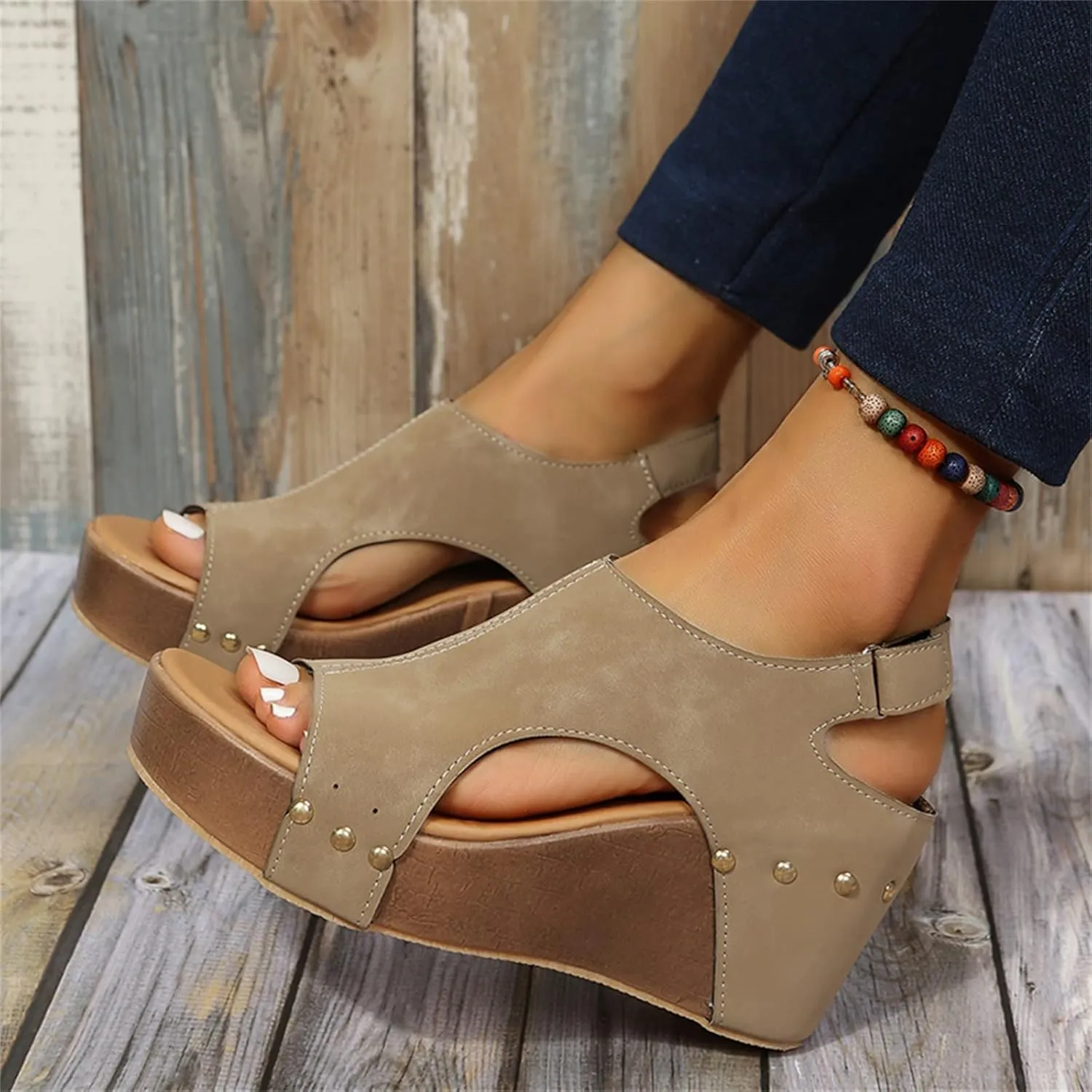 Womenyiaor Wedge Sandals for Women, Espadrilles Wedges for Women Buckle Ankle Strap Open Toe Sandals Platform Sandals for Women Dressy Summer Ladies Sandals Casual Wedge Heels Sandals (C-Khaki, 7.5)