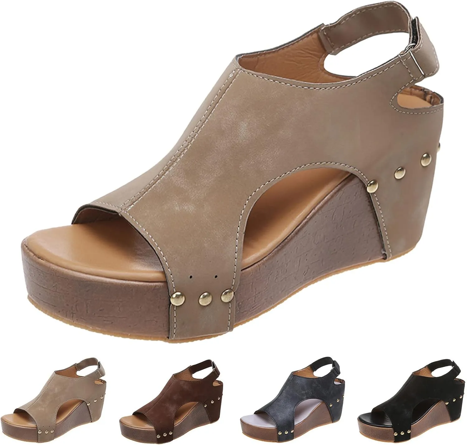 Womenyiaor Wedge Sandals for Women, Espadrilles Wedges for Women Buckle Ankle Strap Open Toe Sandals Platform Sandals for Women Dressy Summer Ladies Sandals Casual Wedge Heels Sandals (C-Khaki, 7.5)