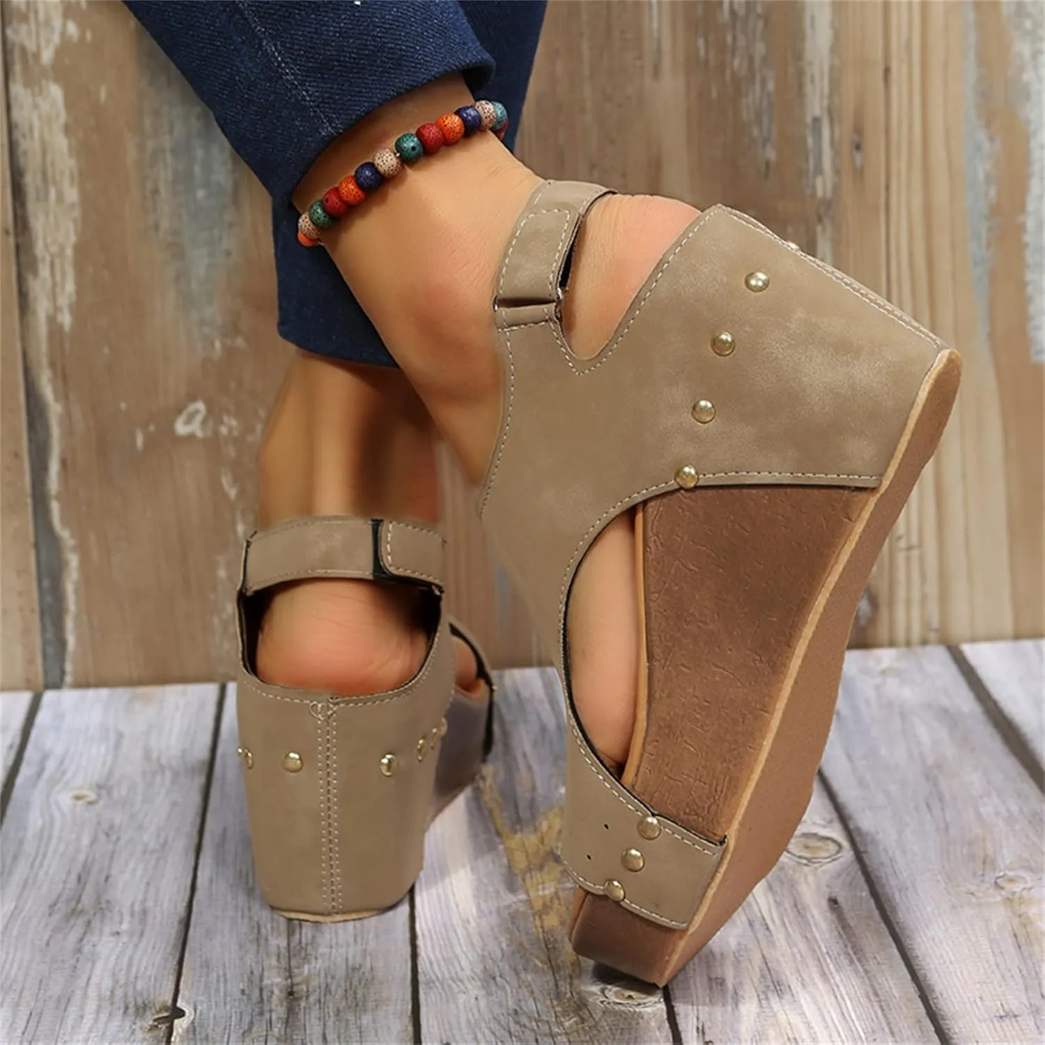 Womenyiaor Wedge Sandals for Women, Espadrilles Wedges for Women Buckle Ankle Strap Open Toe Sandals Platform Sandals for Women Dressy Summer Ladies Sandals Casual Wedge Heels Sandals (C-Khaki, 7.5)