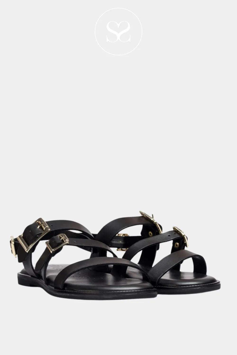 WONDERS AB-1340 BLACK LEATHER MINIMALIST FLAT SANDAL