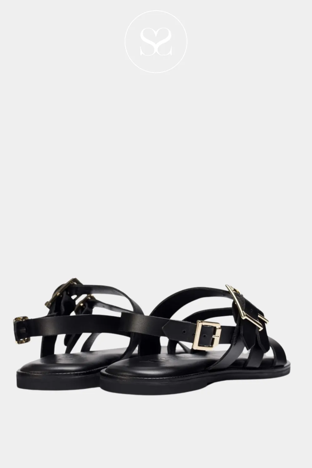 WONDERS AB-1340 BLACK LEATHER MINIMALIST FLAT SANDAL