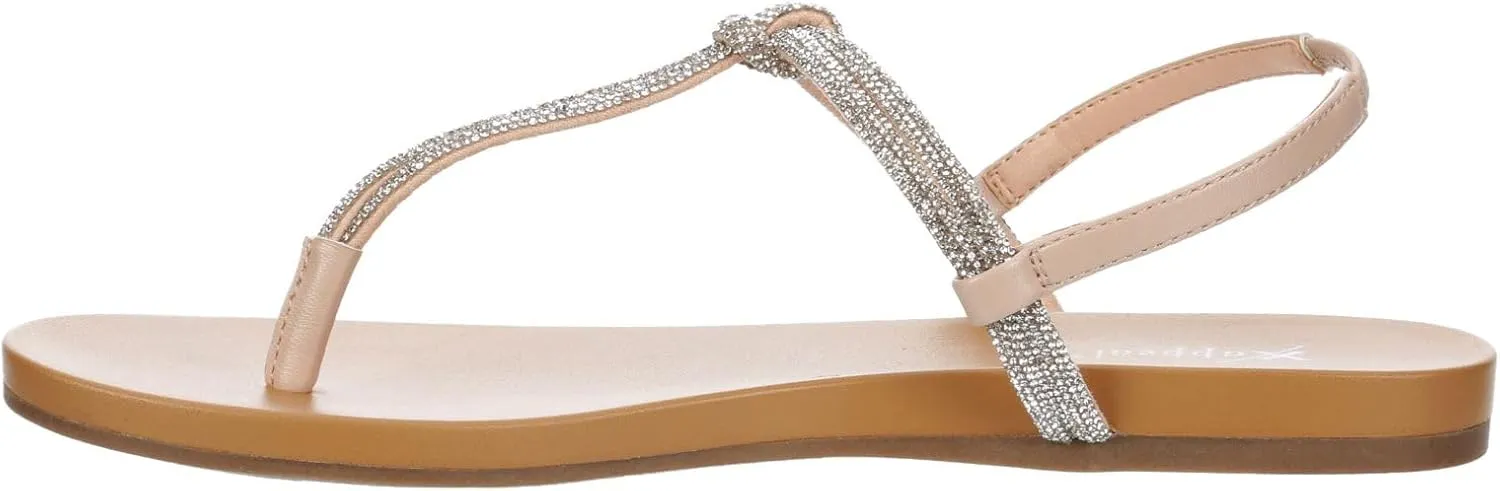 XAPPEAL Kali - Women's Open Toe Rhinestone T-Strap Slingback Flat Sandals