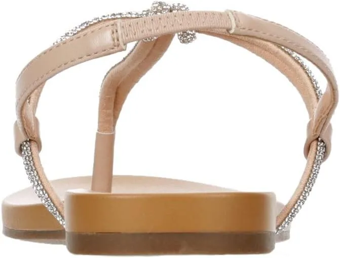 XAPPEAL Kali - Women's Open Toe Rhinestone T-Strap Slingback Flat Sandals